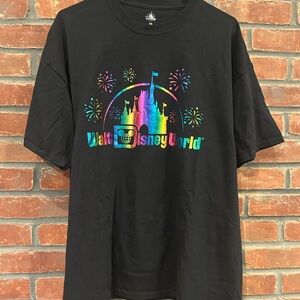 Disney Black Tee with Rainbow Metallic Castle Print